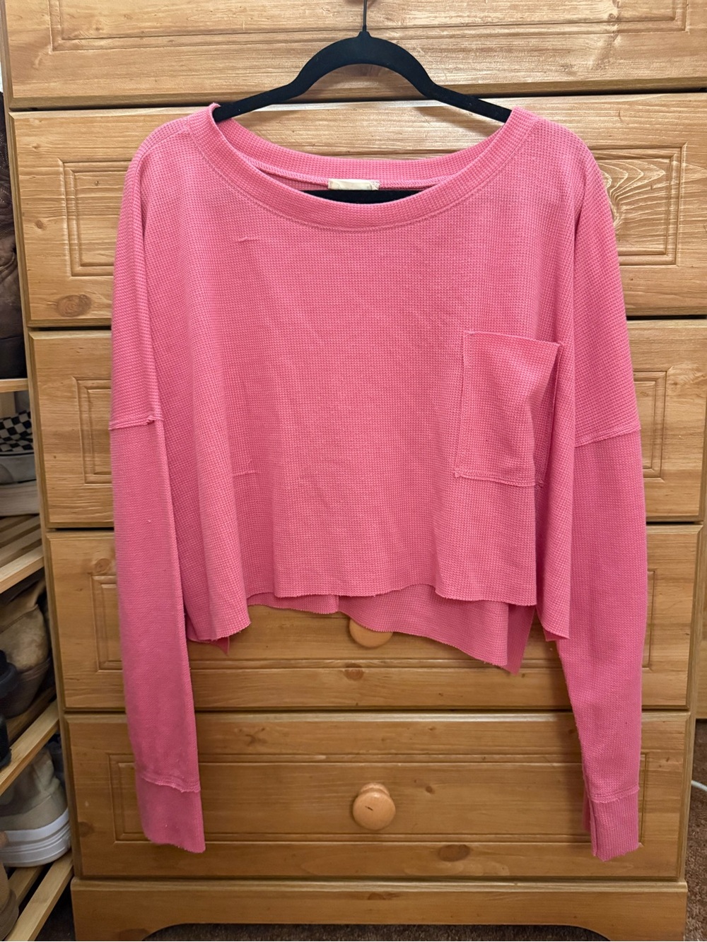 Altar'd State Cropped Waffle Pocket Long Sleeve Top - Rose Pink